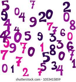 Falling colorful numbers on white background. Abstract background of color numbers for card or banner. Pattern of randomly distributed numbers from zero to nine in color.