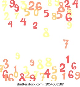 Falling colorful numbers on white background. Abstract background of color numbers for card or banner. Pattern of randomly distributed numbers from zero to nine in color.
