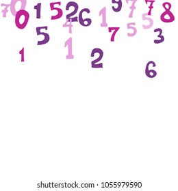Falling colorful numbers on white background. Abstract colorful background for card or print. Pattern of randomly distributed numbers from zero to nine in color.