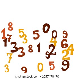 Falling colorful numbers on white background. Abstract colorful background for banner or poster. Pattern of randomly distributed numbers from zero to nine in color.