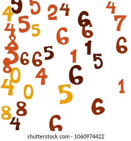 Falling colorful numbers on white background. Abstract background of color numbers for card or banner. Pattern of randomly distributed numbers from zero to nine in color.