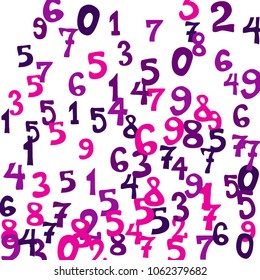 Falling colorful numbers on white background. Abstract background of color numbers for card or banner. Pattern of randomly distributed numbers from zero to nine in color.