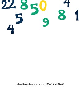 Falling colorful numbers on white background. Abstract colorful background for banner or poster. Pattern of randomly distributed numbers from zero to nine in color.