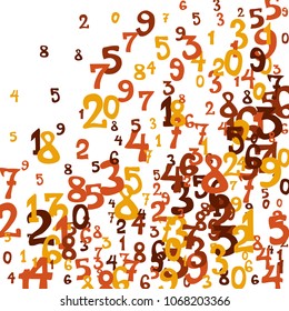 Falling colorful numbers on white background. Abstract colorful background for card or print. Pattern of randomly distributed numbers from zero to nine in color.