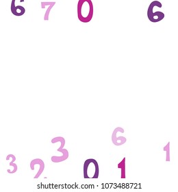 Falling colorful numbers on white background. Abstract background of color numbers for card or print. Pattern of randomly distributed numbers from zero to nine in color.