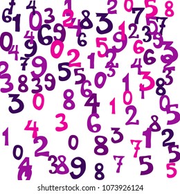 Falling colorful numbers on white background. Abstract colorful background for card or banner. Pattern of randomly distributed numbers from zero to nine in color.