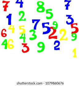 Falling colorful numbers on white background. Abstract background of color numbers for banner or poster. Pattern of randomly distributed numbers from zero to nine in color.
