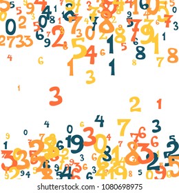 Falling colorful numbers on white background. Abstract colorful background for banner or poster. Pattern of randomly distributed numbers from zero to nine in color.