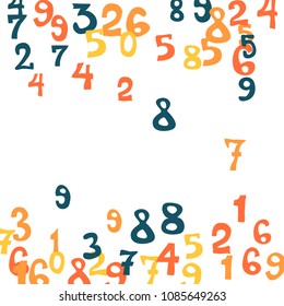 Falling colorful numbers on white background. Abstract colorful background for card or banner. Pattern of randomly distributed numbers from zero to nine in color.