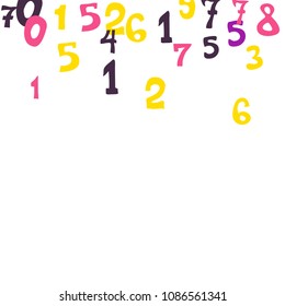 Falling colorful numbers on white background. Abstract background of color numbers for card or banner. Pattern of randomly distributed numbers from zero to nine in color.