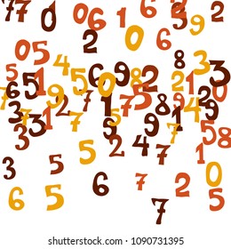 Falling colorful numbers on white background. Abstract background of color numbers for banner or poster. Pattern of randomly distributed numbers from zero to nine in color.