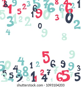 Falling colorful numbers on white background. Abstract background of color numbers for banner or poster. Pattern of randomly distributed numbers from zero to nine in color.