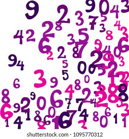 Falling colorful numbers on white background. Abstract colorful background for card or banner. Pattern of randomly distributed numbers from zero to nine in color.