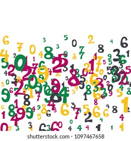 Falling colorful numbers on white background. Abstract background of color numbers for banner or poster. Pattern of randomly distributed numbers from zero to nine in color.