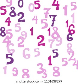 Falling colorful numbers on white background. Abstract background of color numbers for banner or poster. Pattern of randomly distributed numbers from zero to nine in color.