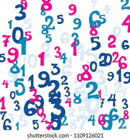 Falling colorful numbers on white background. Abstract background of color numbers for banner or poster. Pattern of randomly distributed numbers from zero to nine in color.