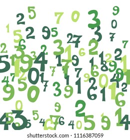 Falling colorful numbers on white background. Abstract colorful background for card or print. Pattern of randomly distributed numbers from zero to nine in color.