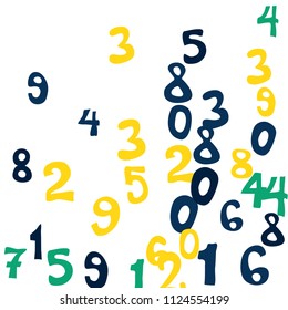 Falling colorful numbers on white background. Abstract background of color numbers for banner or poster. Pattern of randomly distributed numbers from zero to nine in color.