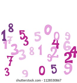 Falling colorful numbers on white background. Abstract colorful background for banner or poster. Pattern of randomly distributed numbers from zero to nine in color.