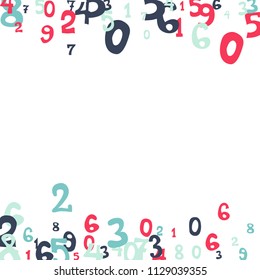 Falling colorful numbers on white background. Abstract colorful background for card or print. Pattern of randomly distributed numbers from zero to nine in color.