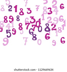 Falling colorful numbers on white background. Abstract colorful background for card or banner. Pattern of randomly distributed numbers from zero to nine in color.