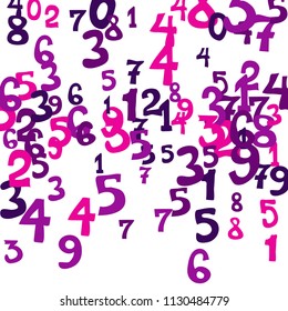 Falling colorful numbers on white background. Abstract background of color numbers for card or banner. Pattern of randomly distributed numbers from zero to nine in color.