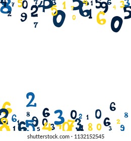 Falling colorful numbers on white background. Abstract background of color numbers for card or print. Pattern of randomly distributed numbers from zero to nine in color.