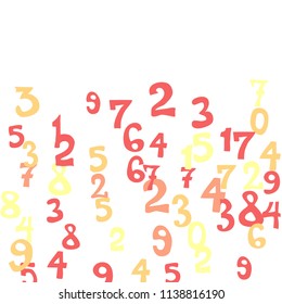 Falling colorful numbers on white background. Abstract colorful background for card or banner. Pattern of randomly distributed numbers from zero to nine in color.
