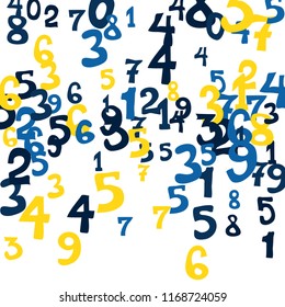 Falling colorful numbers on white background. Abstract background of color numbers for banner or poster. Pattern of randomly distributed numbers from zero to nine in color.