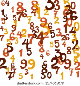 Falling colorful numbers on white background. Abstract background of color numbers for card or print. Pattern of randomly distributed numbers from zero to nine in color.