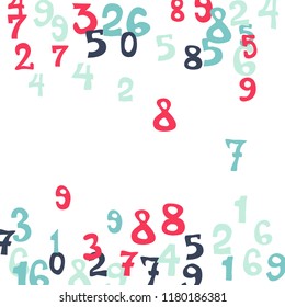 Falling colorful numbers on white background. Abstract colorful background for banner or poster. Pattern of randomly distributed numbers from zero to nine in color.