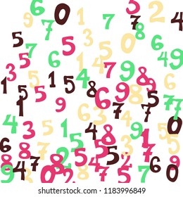 Falling colorful numbers on white background. Abstract background of color numbers for banner or poster. Pattern of randomly distributed numbers from zero to nine in color.