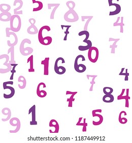 Falling colorful numbers on white background. Abstract colorful background for card or print. Pattern of randomly distributed numbers from zero to nine in color.