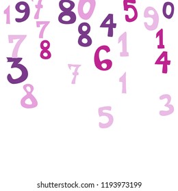 Falling colorful numbers on white background. Abstract background of color numbers for card or banner. Pattern of randomly distributed numbers from zero to nine in color.