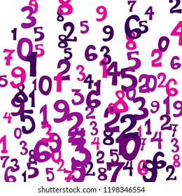 Falling colorful numbers on white background. Abstract colorful background for card or print. Pattern of randomly distributed numbers from zero to nine in color.