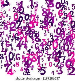 Falling colorful numbers on white background. Abstract background of color numbers for banner or poster. Pattern of randomly distributed numbers from zero to nine in color.