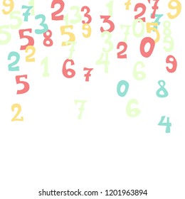 Falling colorful numbers on white background. Abstract colorful background for card or banner. Pattern of randomly distributed numbers from zero to nine in color.