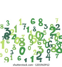 Falling colorful numbers on white background. Abstract colorful background for card or banner. Pattern of randomly distributed numbers from zero to nine in color.