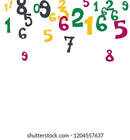 Falling colorful numbers on white background. Abstract background of color numbers for banner or poster. Pattern of randomly distributed numbers from zero to nine in color.