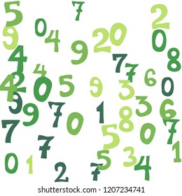 Falling colorful numbers on white background. Abstract background of color numbers for banner or poster. Pattern of randomly distributed numbers from zero to nine in color.