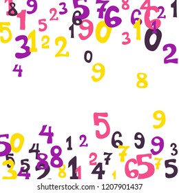 Falling colorful numbers on white background. Abstract colorful background for card or print. Pattern of randomly distributed numbers from zero to nine in color.