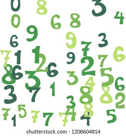 Falling colorful numbers on white background. Abstract background of color numbers for card or print. Pattern of randomly distributed numbers from zero to nine in color.