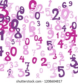 Falling colorful numbers on white background. Abstract background of color numbers for card or banner. Pattern of randomly distributed numbers from zero to nine in color.