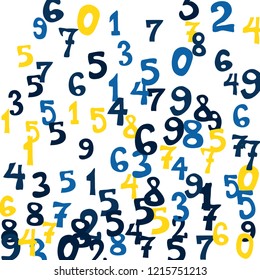 Falling colorful numbers on white background. Abstract background of color numbers for banner or poster. Pattern of randomly distributed numbers from zero to nine in color.