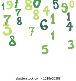 Falling colorful numbers on white background. Abstract colorful background for card or banner. Pattern of randomly distributed numbers from zero to nine in color.