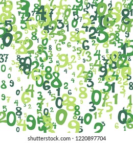 Falling colorful numbers on white background. Abstract colorful background for banner or poster. Pattern of randomly distributed numbers from zero to nine in color.