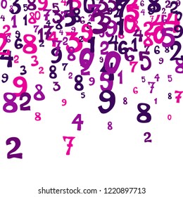 Falling colorful numbers on white background. Abstract background of color numbers for card or print. Pattern of randomly distributed numbers from zero to nine in color.