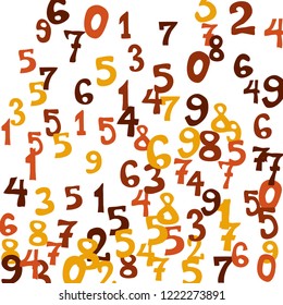 Falling colorful numbers on white background. Abstract colorful background for card or print. Pattern of randomly distributed numbers from zero to nine in color.