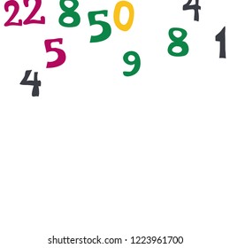 Falling colorful numbers on white background. Abstract background of color numbers for banner or poster. Pattern of randomly distributed numbers from zero to nine in color.