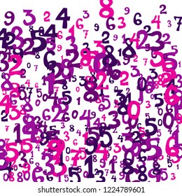 Falling colorful numbers on white background. Abstract background of color numbers for card or print. Pattern of randomly distributed numbers from zero to nine in color.